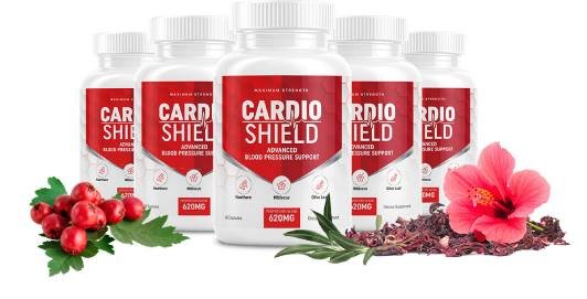 Cardio Shield dietary supplement bottle designed to support heart health and healthy blood flow